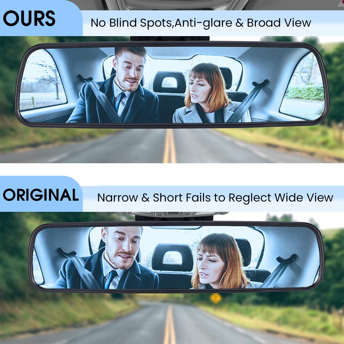 STHIRA Rear View Mirror for Car with 9.4 in Wide HD Glass and 7 cm Suction Cup Base | 270° Adjustable Anti Glare Interior Mirror