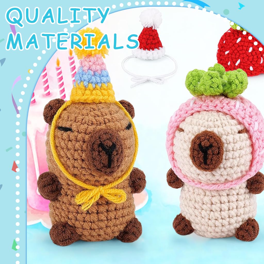 PATPAT DIY Capybara Crochet Kit for Beginners with Hooks and Colored Yarns Set of 2 | Pink and Brown 4.72 in Stuffed Toys Gift Craft