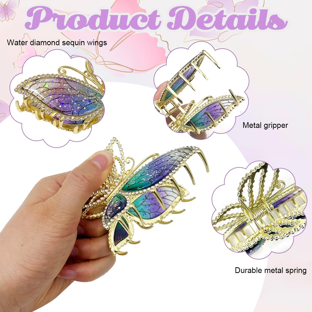 PALAY Butterfly Hair Claw Clips for Women featuring Sparkly Rhinestones and Metal Design | Elegant Gift