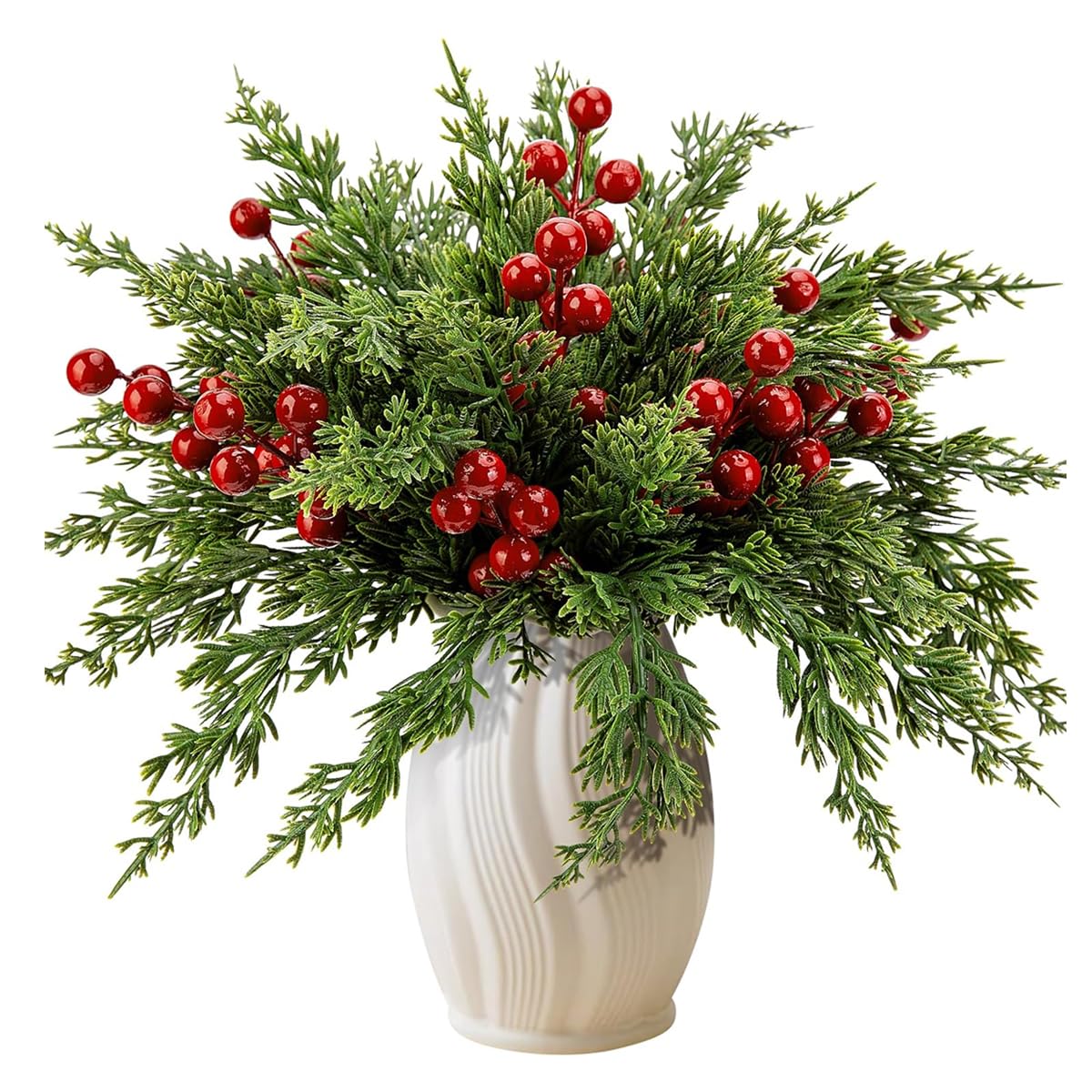 HASTHIP® 35pcs Realistic Pine Branches & 10pcs Red Berry Branches for Christmas Decoration 10inches Pine Needle Branches 7 inches Red Berry Branches for DIY Christmas Realistic Plant Decoration