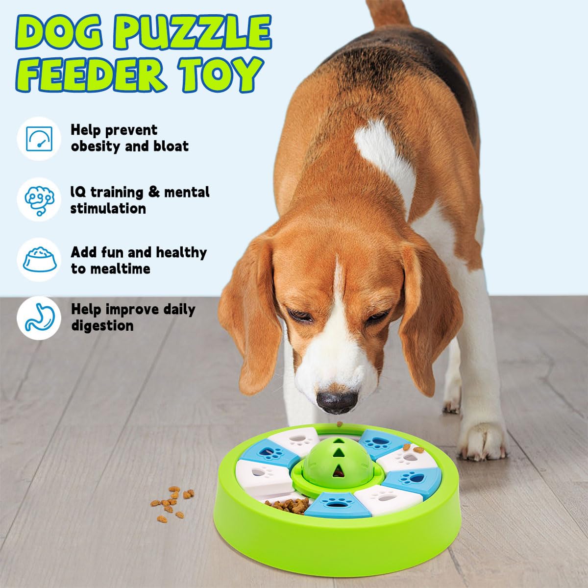 Qpets Slow Feeder Dog Bowl with 10 Grids and 360° Rotatable Lid | Rattling Ball Toy for All Breeds