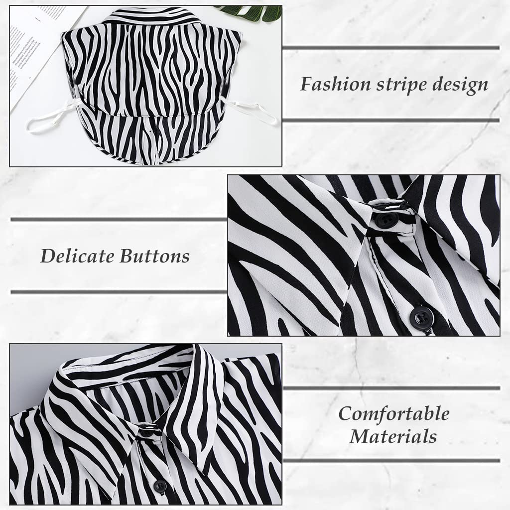 PALAY Fake Collar for Women with 4 Button Design and Adjustable Belts | Chiffon Stripy Style