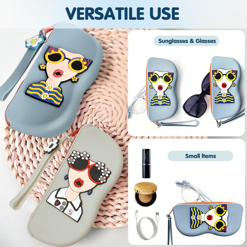 PROBEROS Sunglasses Cases Pack of 2 with Zipper Closure and Lanyard | 17x7.5cm Silicone Organizer