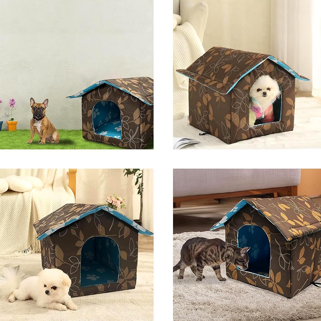 Qpets® Cat House, Pet Hut Indoor Outdoor Hide Cave with Detachable Roof Waterproof Cat House DIY Assembly Foldable Pet House Padded Warm Cat House Play House Winter Pet House, 45x43x40cm