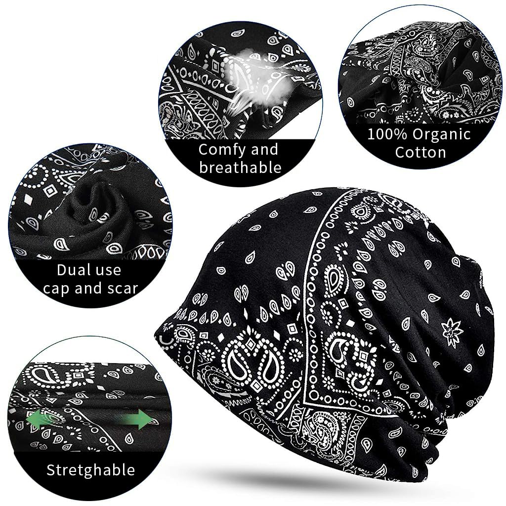 PALAY® Slouchy Chemo Cap Beanie Cap for Women, Boho Print Bandanas Skull Cap, Fashion Soft Stretch Chemo Scarf, Casual Saggy Head Scarves for Women - All Seasons Use