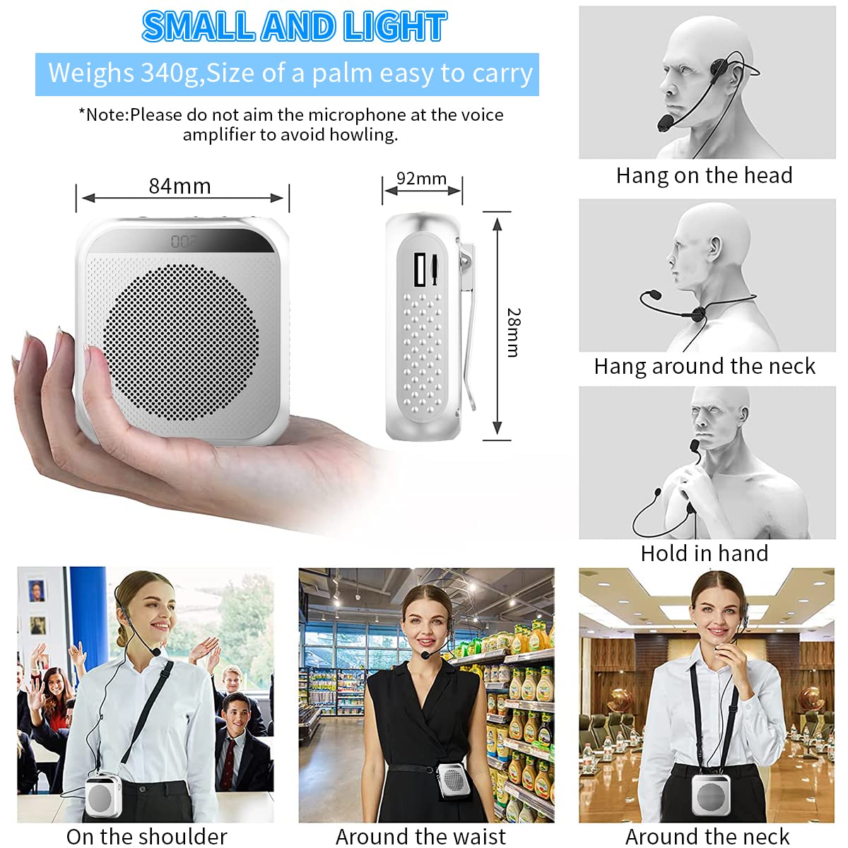 ZORBES Voice Amplifier for Teachers with Headset Microphone featuring 2200 mAh Battery | Supports TF Card and USB Playback