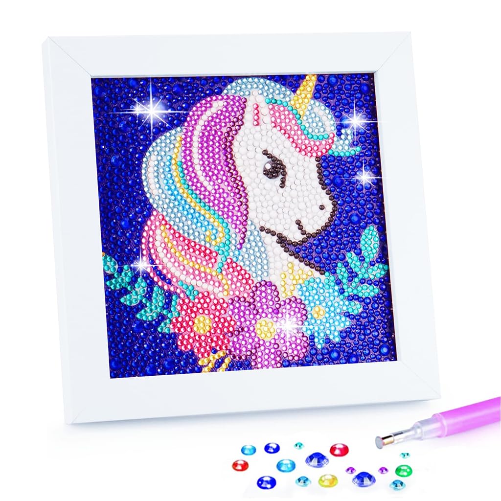 PATPAT® DIY 5D Diamond Painting Kit for Kids Rainbow Unicorn Diamond Art Supplies, Arts and Crafts Painting with Frame & Tool, Unicorn Diamond Painting Art Kits for Children Unicorn DIY Desk Decor