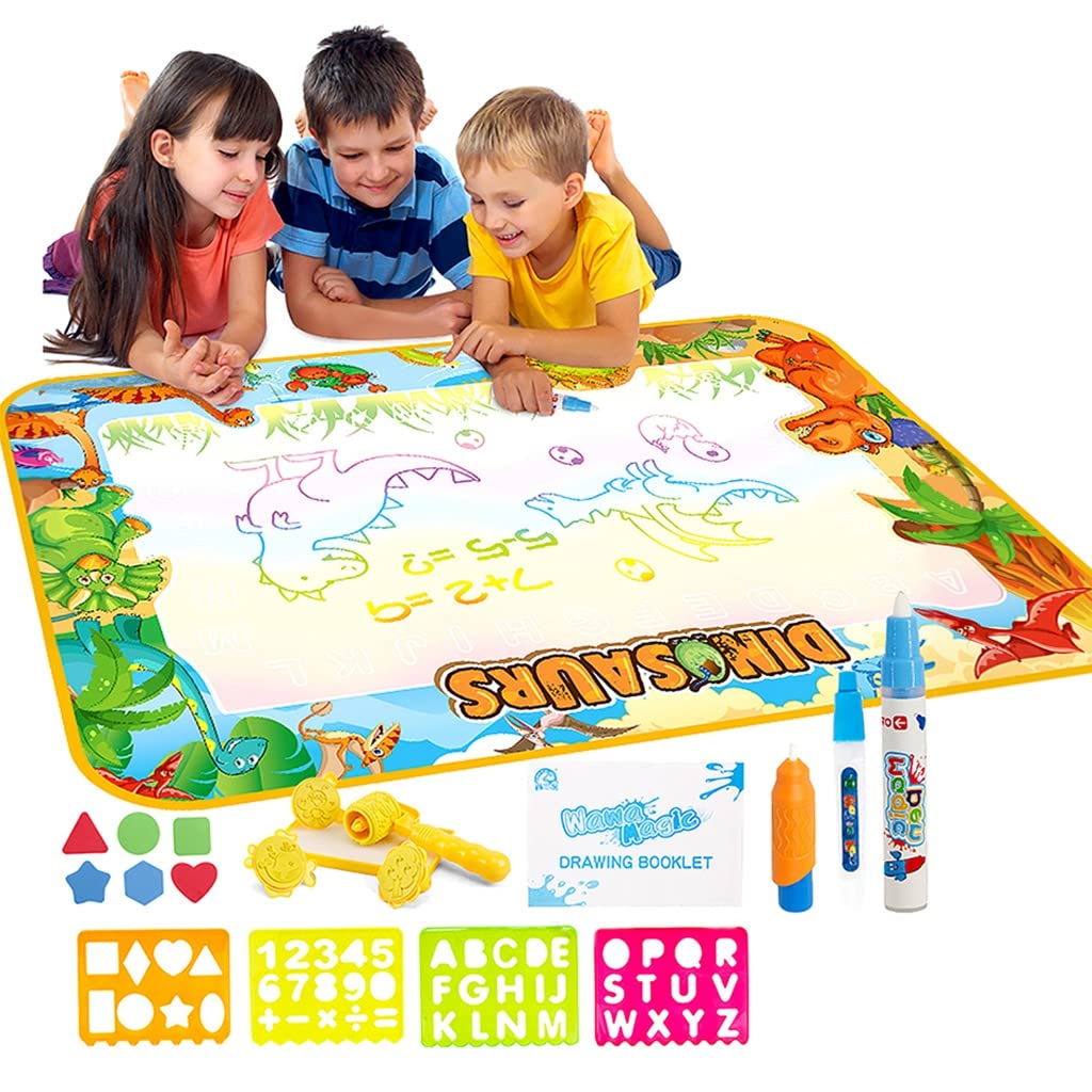 PATPAT® Water Doodle Mat 100 * 75CM Large Water Drawing Mat, Drawing Painting Mat with Water Doodle Pens Drawing Painting Stencils, Educational Toy Toddlers (Sage 3)