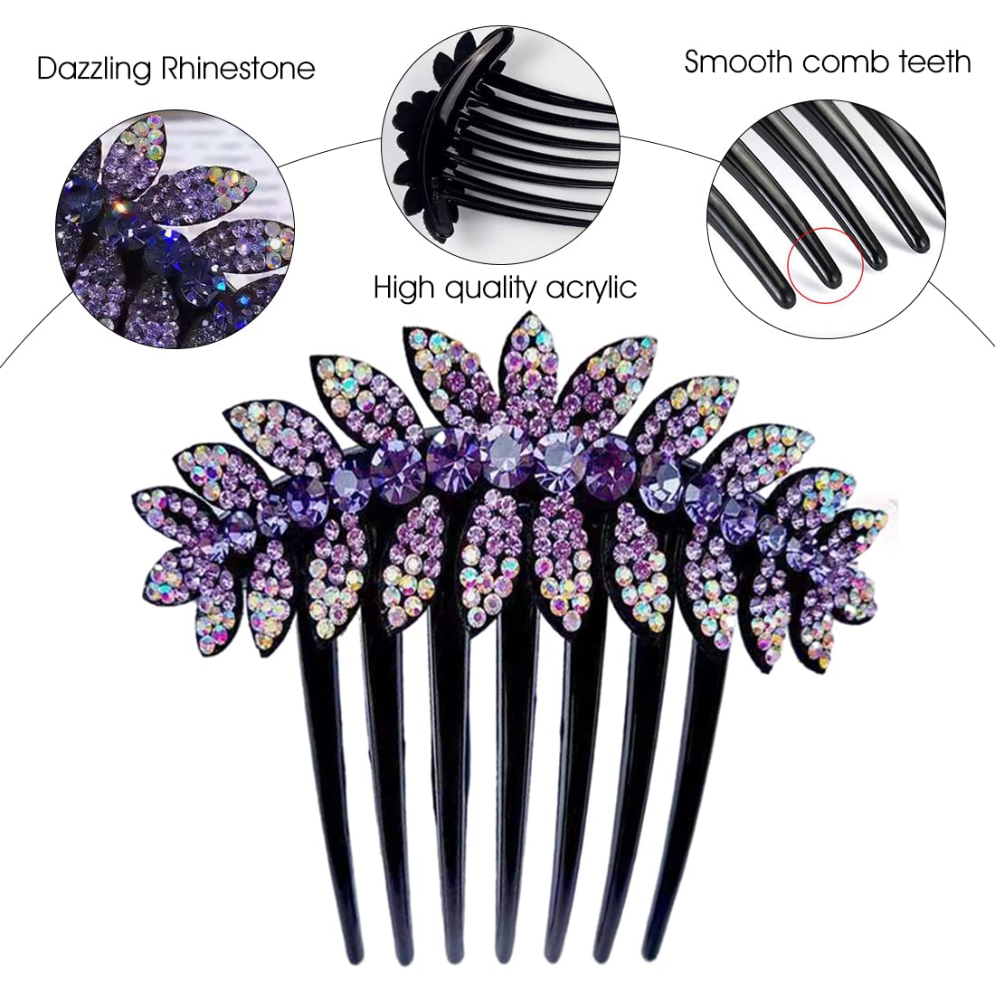 PALAY Hair Clips for Women with 7 Teeth Comb featuring Purple Rhinestone Design | Elegant Accessory for Weddings and Daily Wear