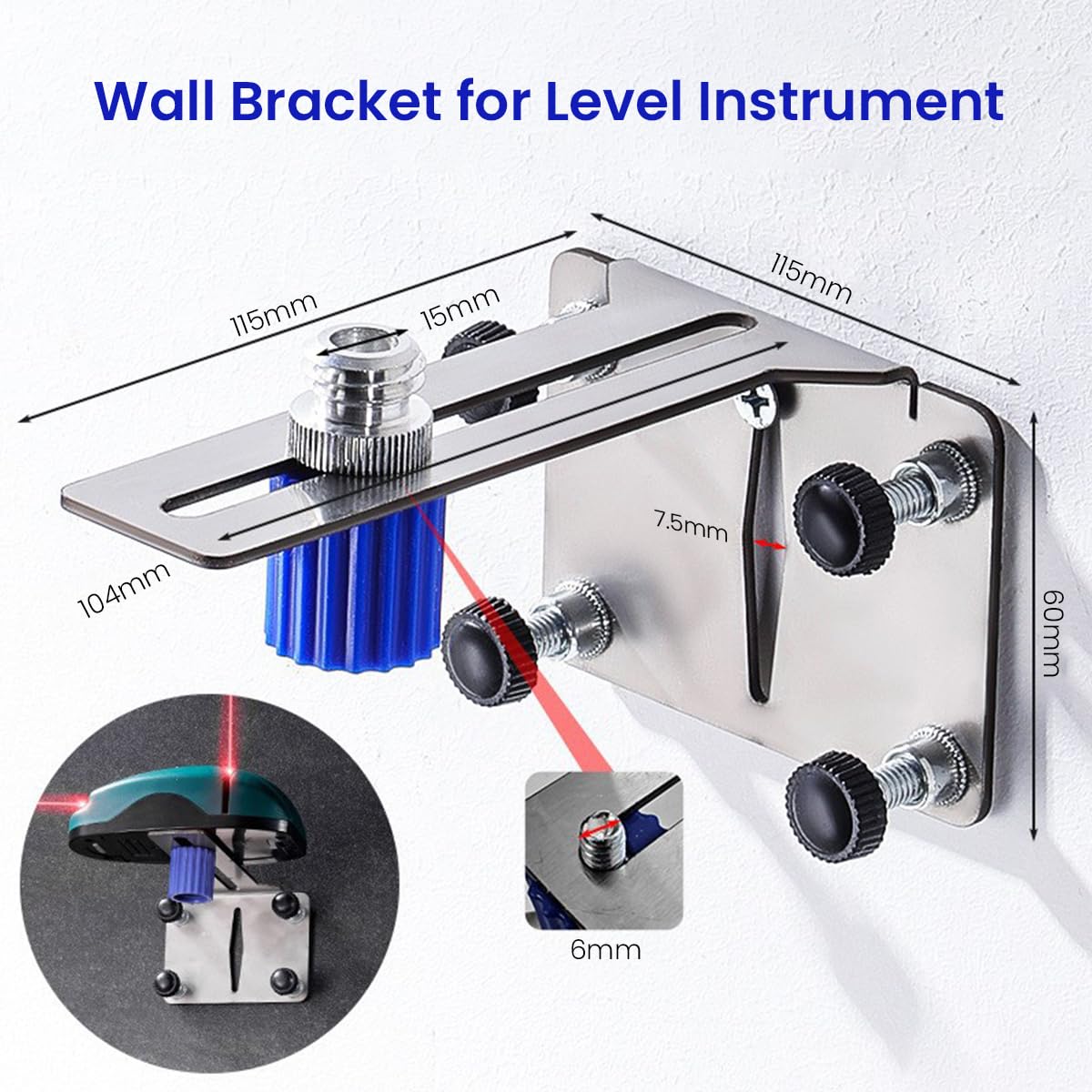 Serplex Adjustable Laser Level Wall Bracket with 1/4 inch Thread Mount and Stainless Steel Build | Ideal for Precise DIY or Professional Alignment