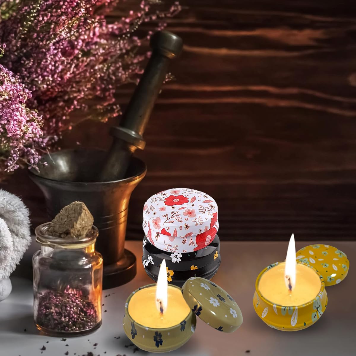 MAYCREATE Candy Tins Set for DIY Crafts and Storage featuring 12pcs 20ml Floral Metal Containers