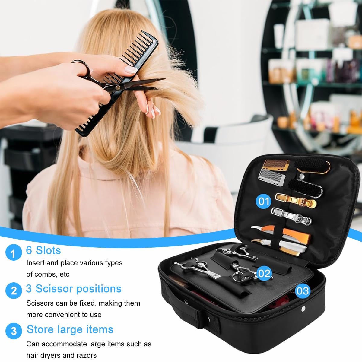 MAYCREATE Hair Trimmer Storage Case for Travel and Barber Tools with Handle and Zipper | 11.4×8.26×3.14 in PU Organizer