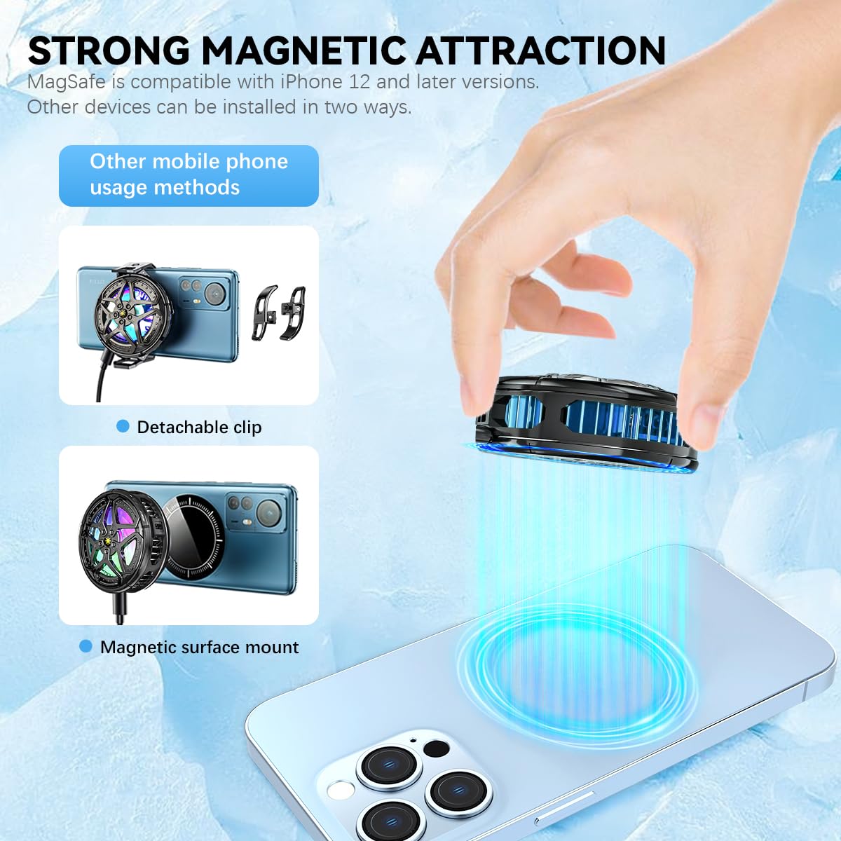 ZORBES Phone Cooler for Gaming with 9 Blade Fan and Semiconductor Cooling | 2PCS RGB LED Clips