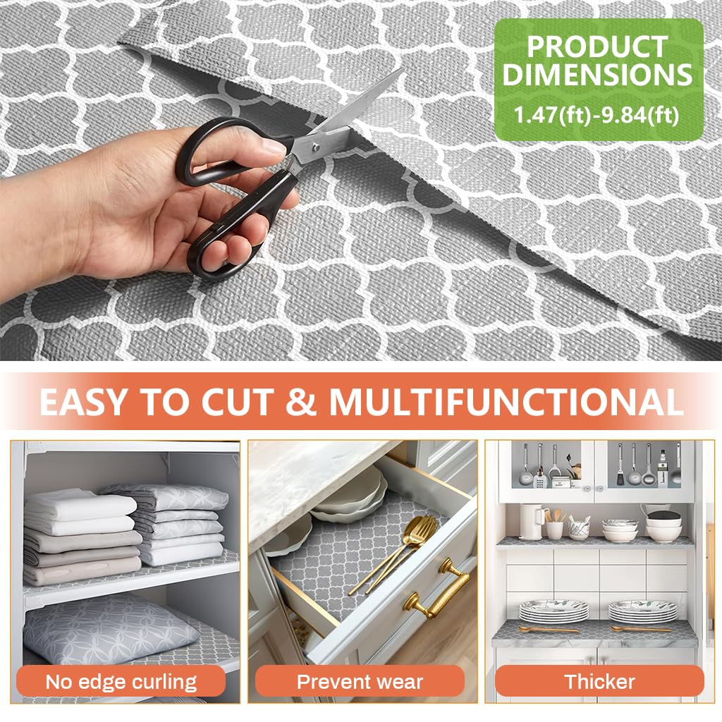 HASTHIP Cabinet Liner Mat for Shelves and Drawers with Trim to Fit 45cm x 300cm PVC Waterproof Grey