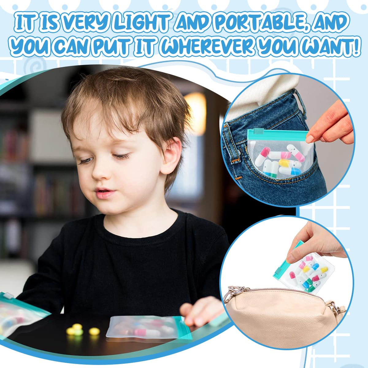 ZIBUYU Medicine Pouch for Travel 12 Pcs with Zip Lock Seal 7.6x7cm EVA Transparent Bags | Reusable Storage for Pills and Tablets