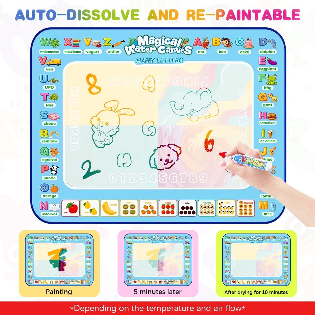 PATPAT Magic Water Doodle Drawing Mat for Kids 60x80cm with Water Pens and Cartoon Templates