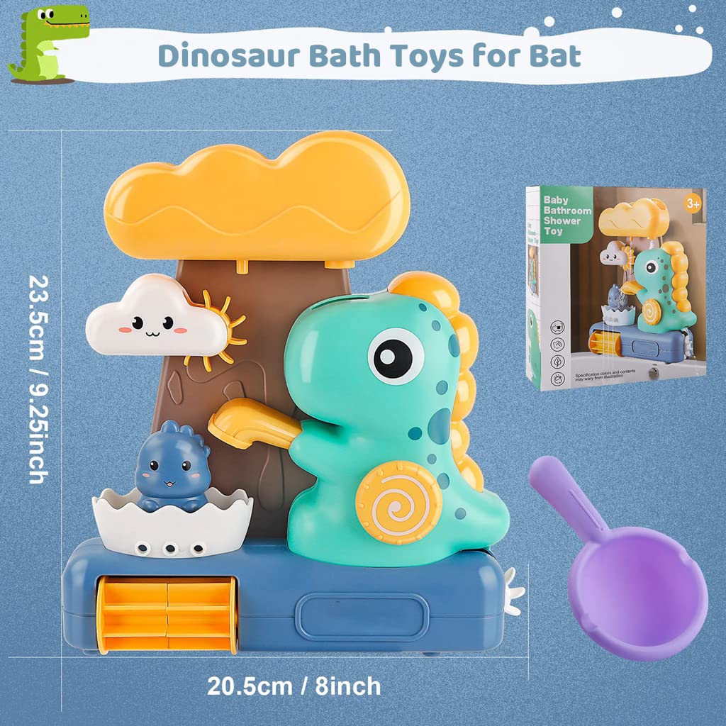 PATPAT Baby Bath Toys, Fun Dinosaur Water Spray Toy Set Cartoon Bath Toy Sprinkler Toy Suction Cup Design Bathtub Toy Shower Toy for Baby Toddler 1-4 Years Old Bathtime Toy Gift for Toddler