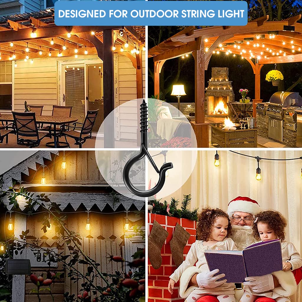 HASTHIP Screw Wall Hooks for Outdoor String Lights with Safety Buckle 20pcs Black | Steel Ceiling Cup Hooks