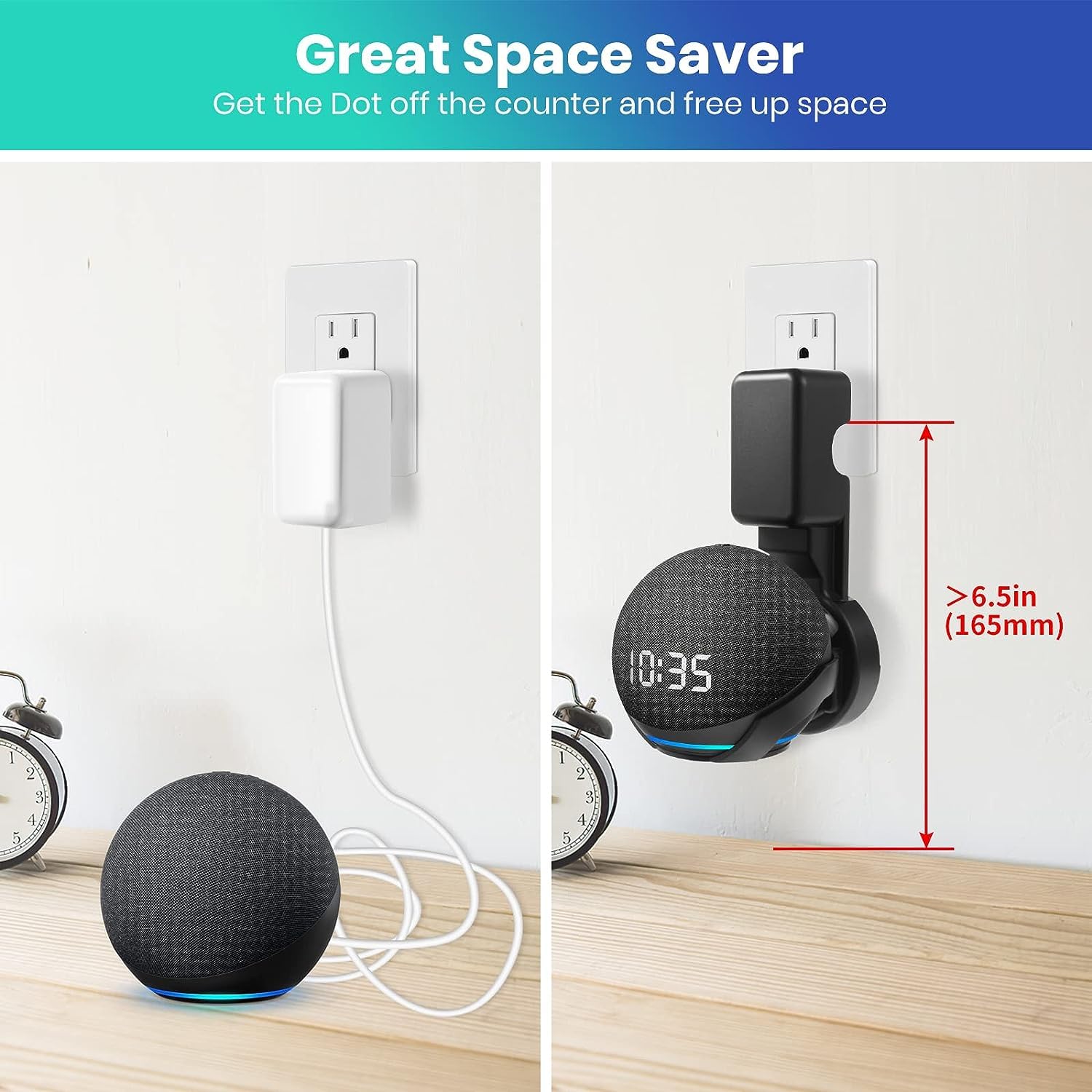 Zeitel Wall Holder for Echo Dot 4th and 5th Gen with 18×10.5×10.5 cm Fit | Heavy Duty Plastic Cord Management Mount