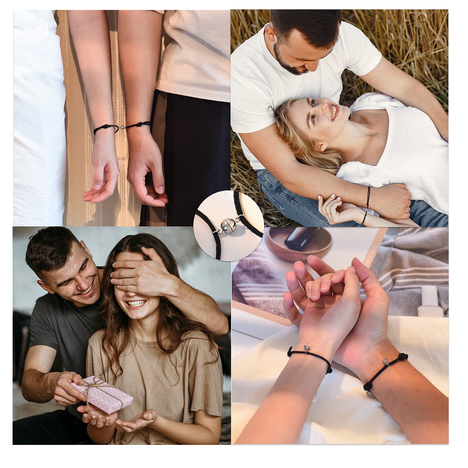 SANNIDHI  Couple Bracelets Romantic Heart Pendent Gift Wrist Braided Rope Bracelet with Velvet Bag for Men Women Couple Lovers Boyfriend Girlfriend Gift