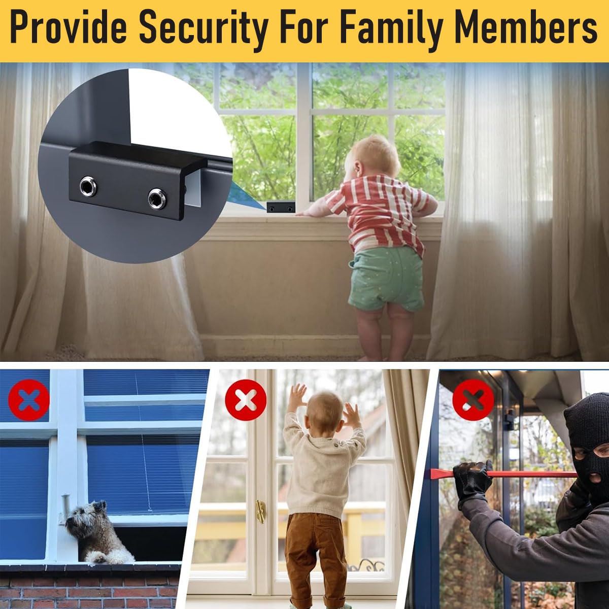 SNOWIE SOFT Sliding Window Locks with Keys 12PCS Aluminum Security for Baby Safety | Black