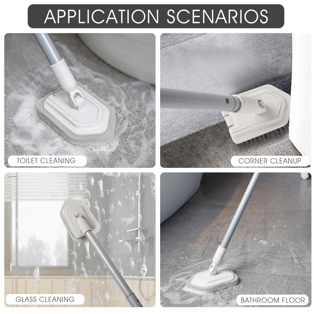 HASTHIP Bathroom Cleaning Brush with 39 in Extendable Handle and 180° Rotating Head for Shower & Floor Cleaning | Includes Soft and Scrub Brush