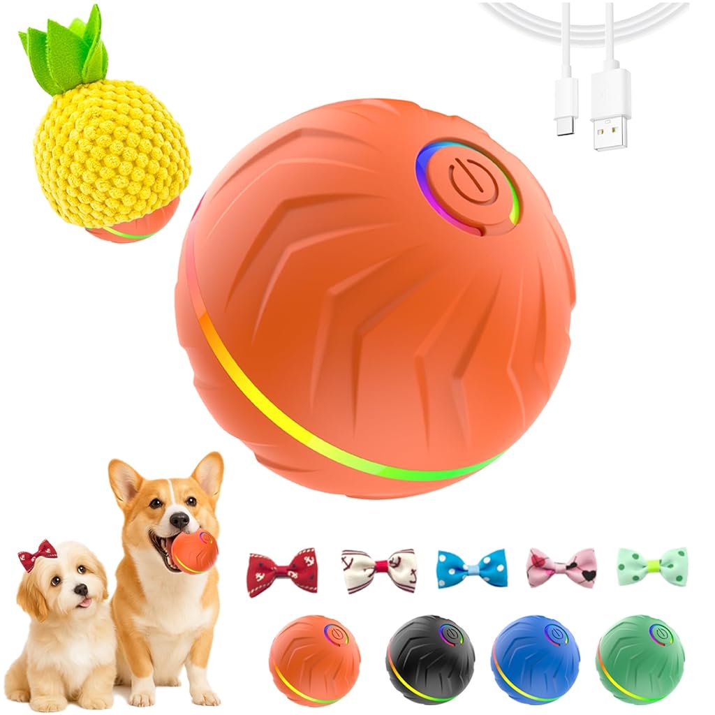 Qpets® Dog Treat Ball & Slow Feeder, Automatic Snack Dispenser with Cute Strawberry Cover, Interactive Rolling Toy Mental Stimulation & Portion Control for Dogs & Cats