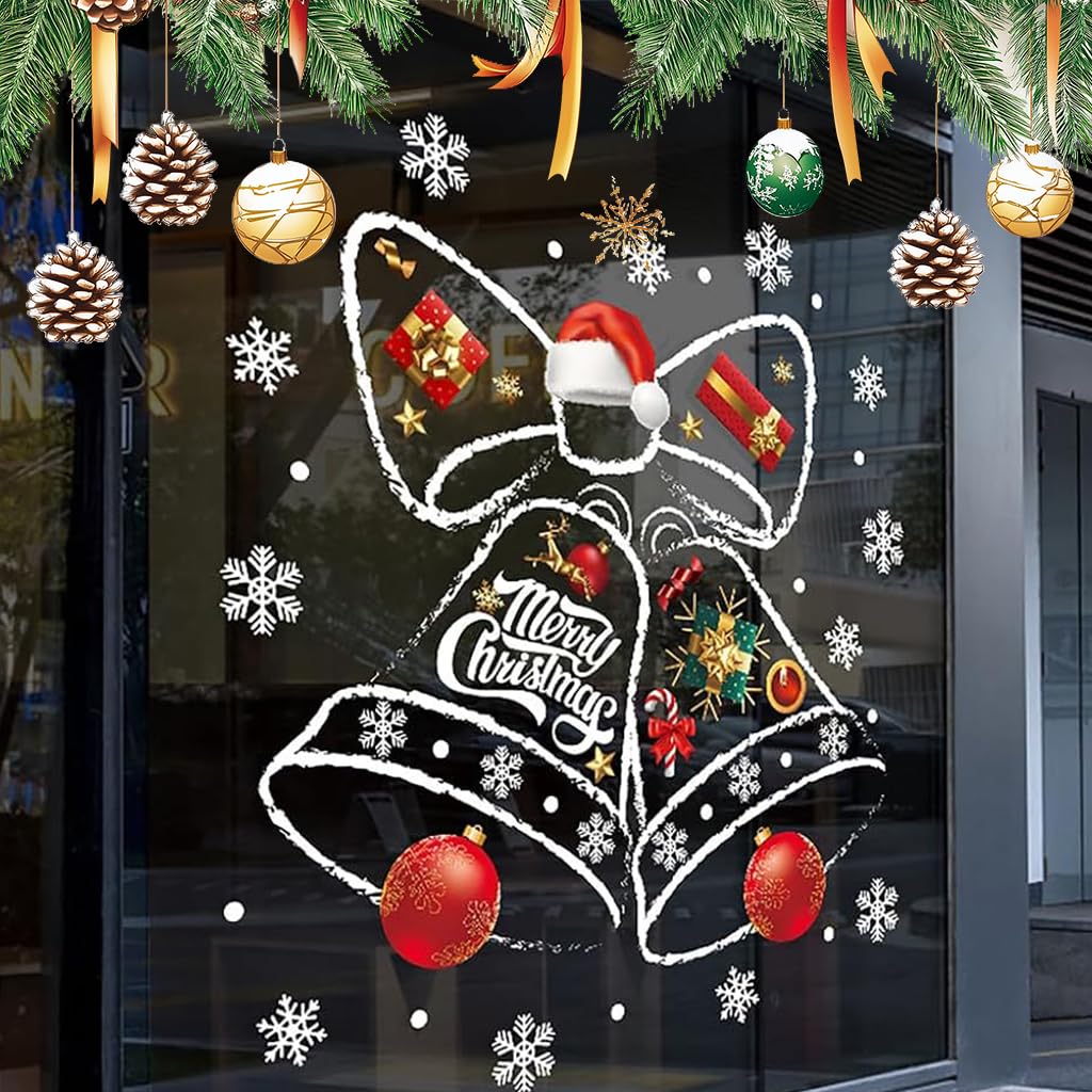 HASTHIP Christmas Window Clings Decorations for Home and Office featuring Static Cling PVC 45x60cm | Reusable Festive Glass Stickers