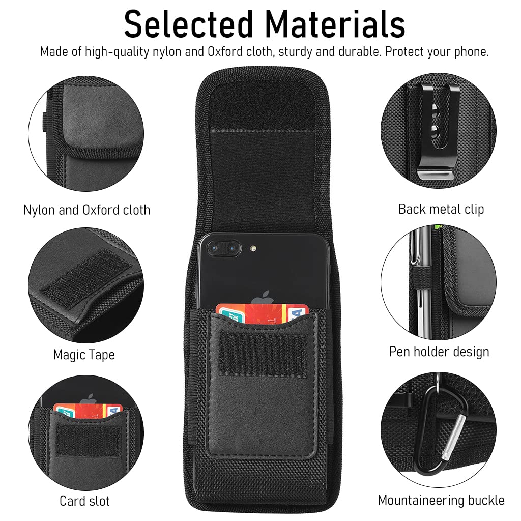GUSTAVE Phone Holster for iPhone and Galaxy including 3.93×7.28 in Size with Metal Clip | Nylon Case with Card Holder