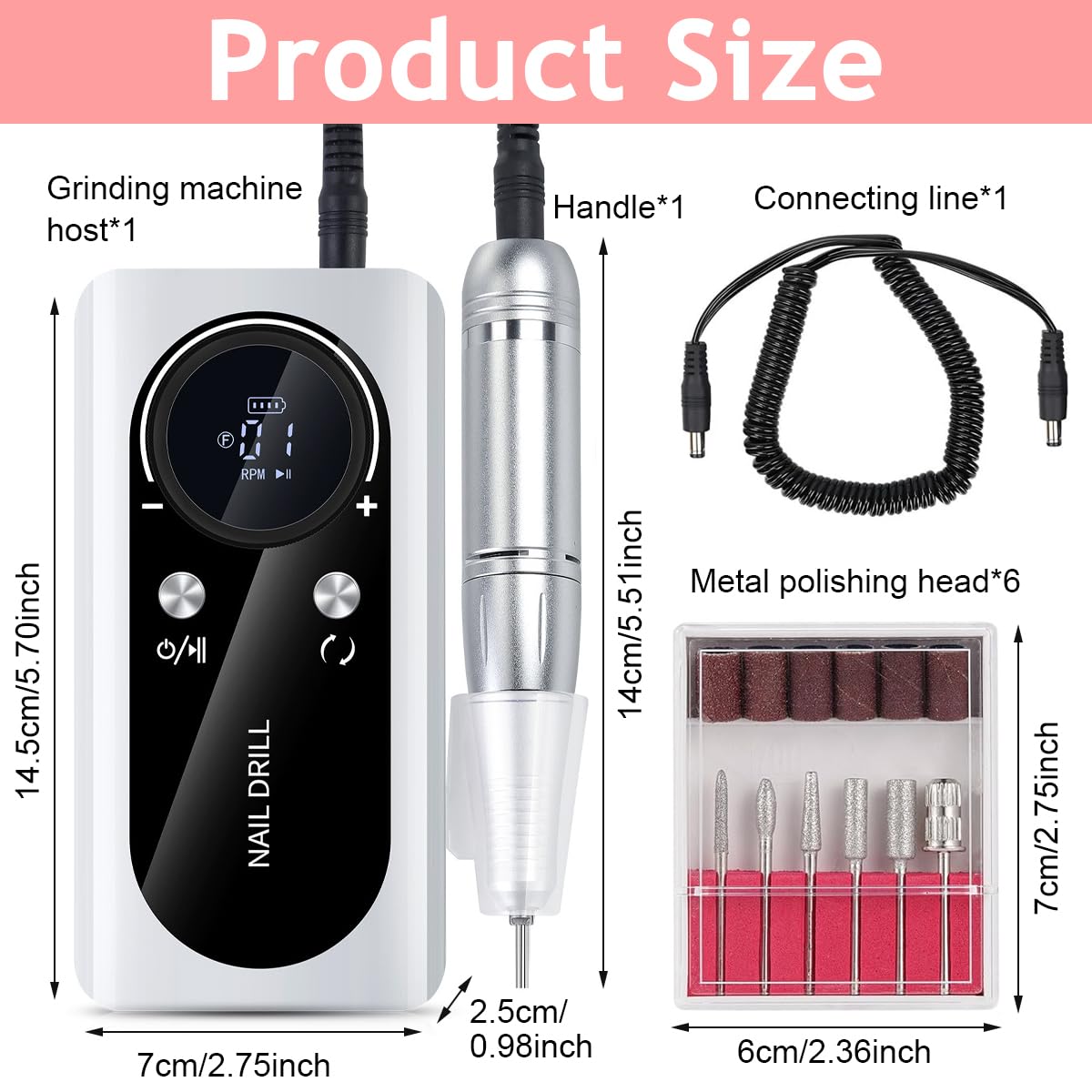 MAYCREATE Electric Nail Drill Professional, 45000RPM Nail Drill Kit for Acrylic Gel Nails Tools, Rechargeable Portable Nail File Manicure Pedicure Kit