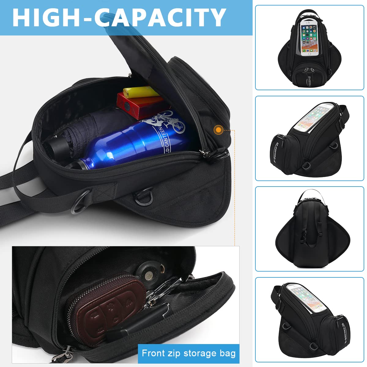 Optifit Tank Bag for Motorcycle Riding with 16×32cm Capacity and TPU Touchscreen Window