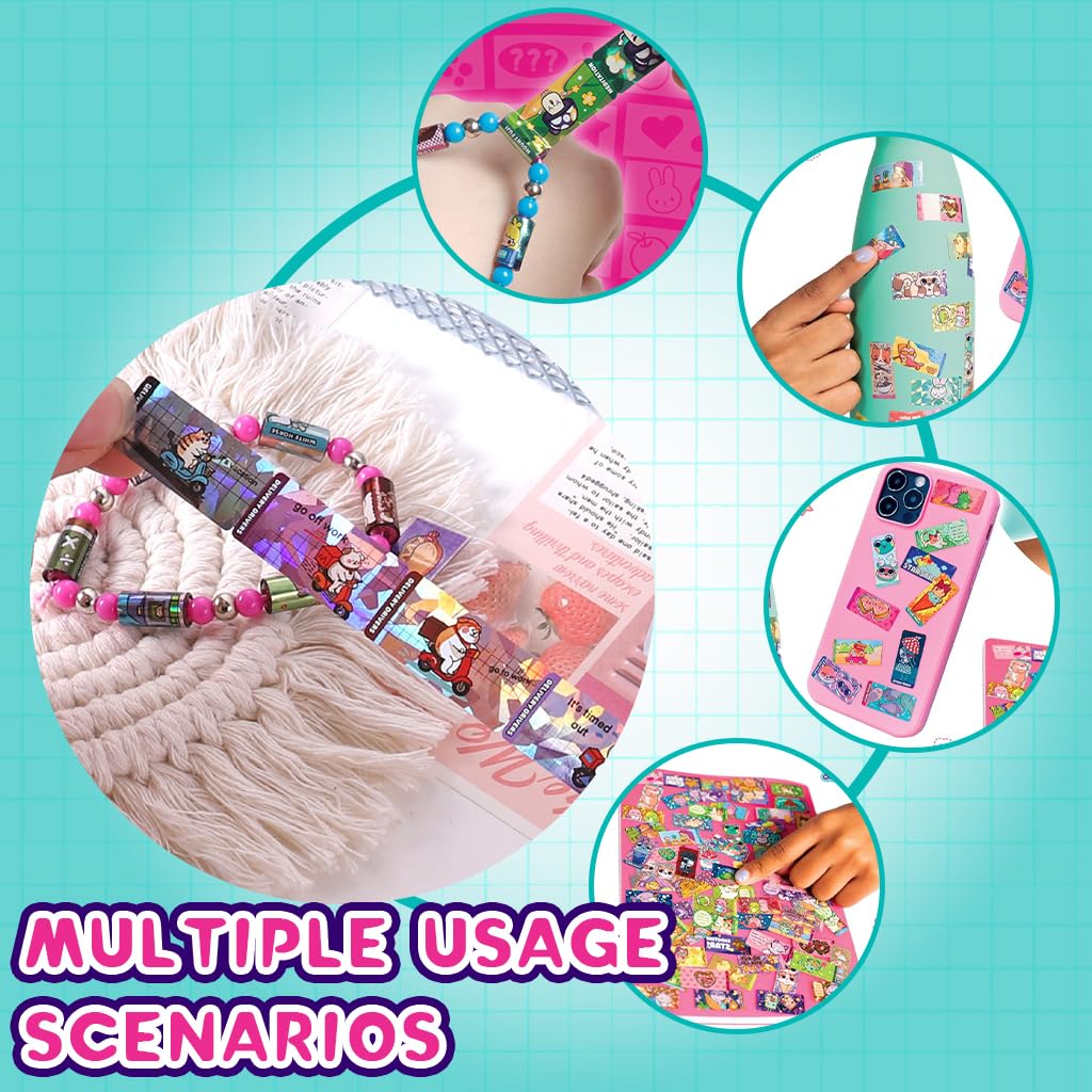 PATPAT DIY Sticker Bracelet Set with 100 Mini Stickers and Elastic Beads | Fun Gift for Kids