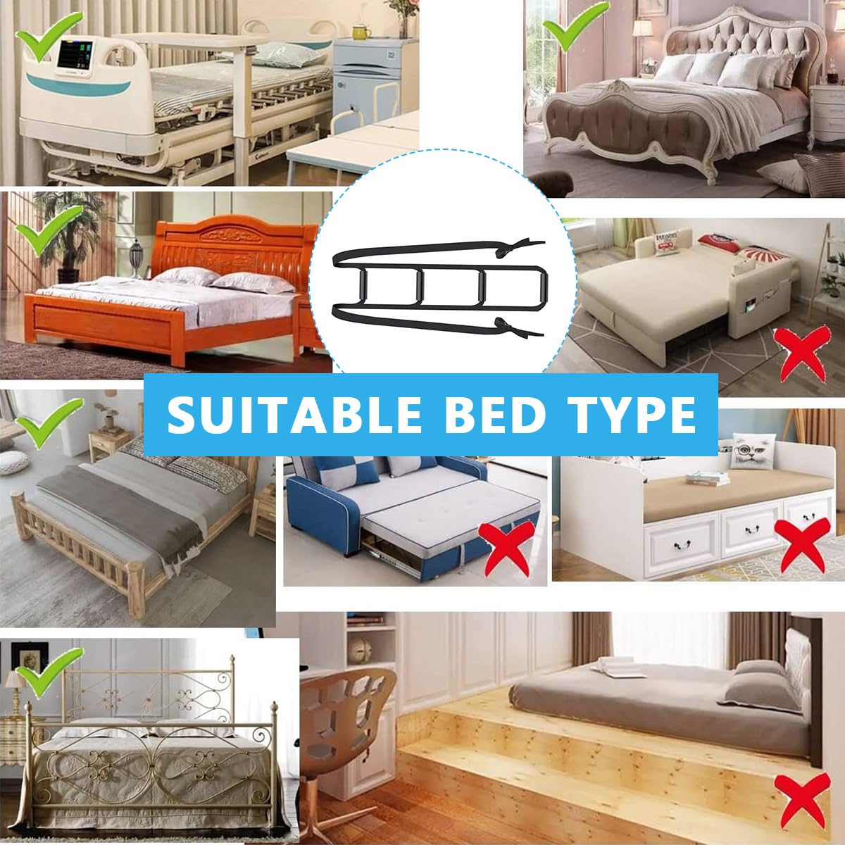 HANNEA Bed Ladder Assist for Elderly and Injury Recovery with 4 Handle Grips | 2.96m Adjustable Nylon Strap