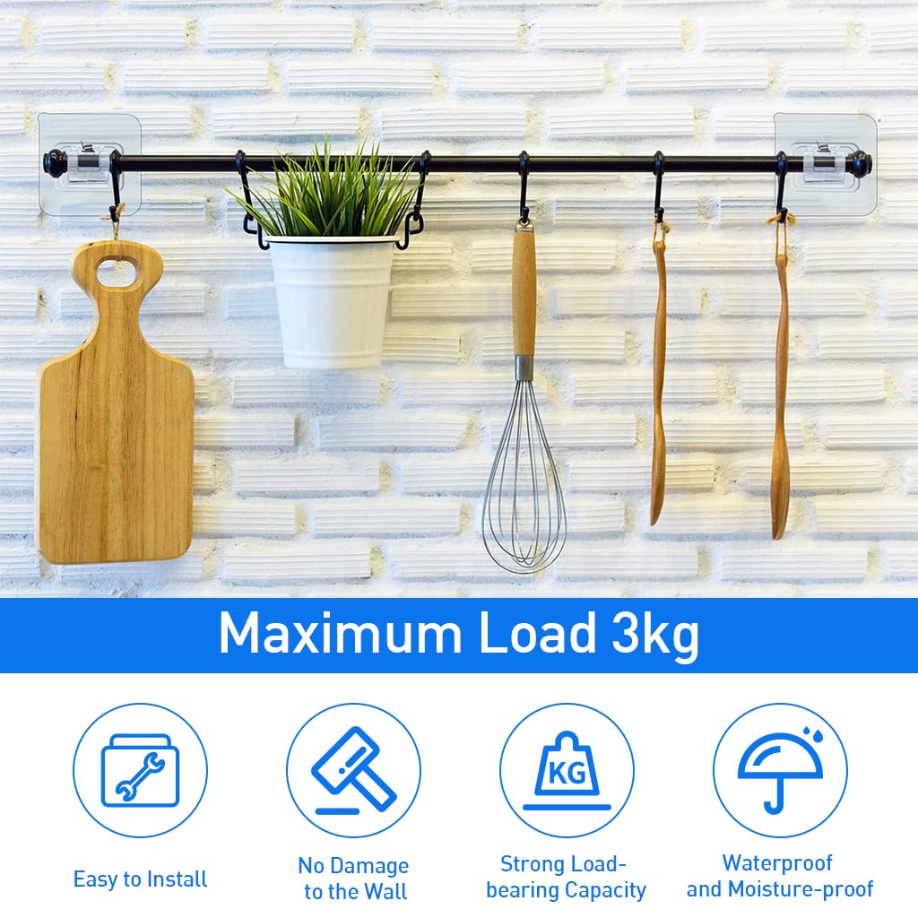 Zibuyu Curtain Rod Holder for Home and Bathroom with Self Adhesive Design | 6pcs Plastic Brackets for 1 inch Rods