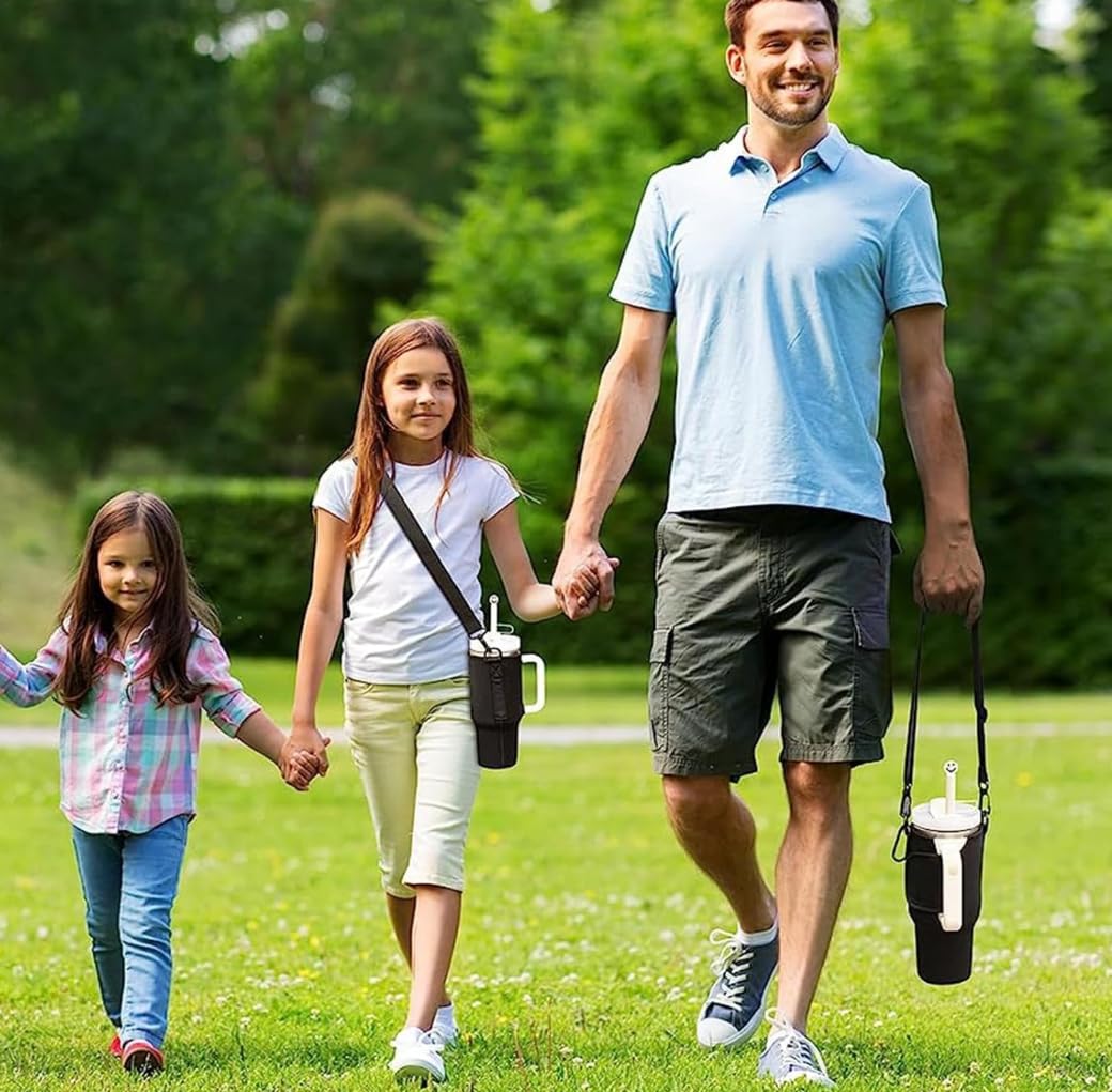 ZIBUYU Water Bottle Carrier Bag for Daily Use with Adjustable Strap and Black Fabric | Fits Most Tumblers