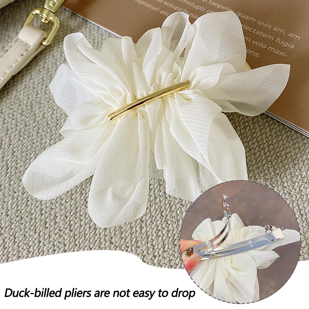 ZIBUYU 3 PC Chiffon Flower Hair Clips for Women with Secure Alligator Clip in White Beige Black