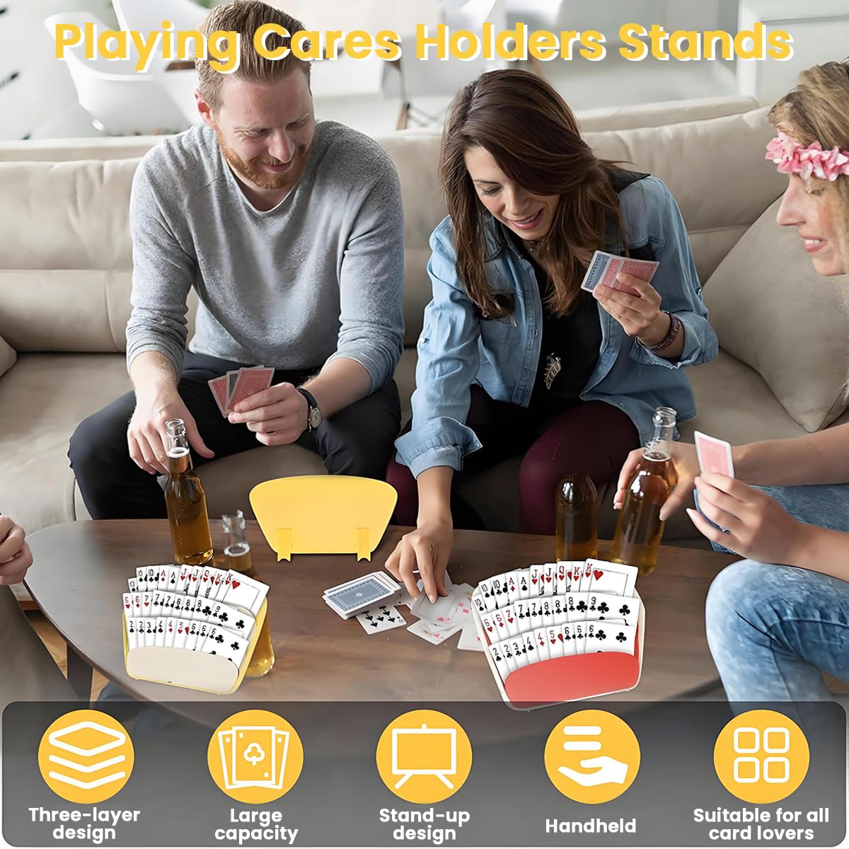 ZIBUYU Card Holders for Playing Cards with 3 Layer Stepped Display and Foldable Stand | 2pcs Red and Yellow Set