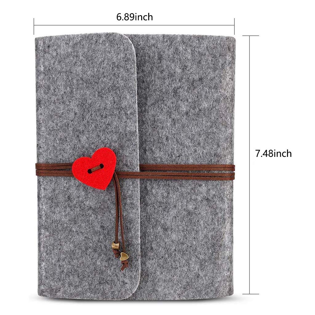 HASTHIP® Photo Album Felt Cover Scrapbook Memory Book Hand Made DIY with 30 Sheets Mothers Day Gift for Mom Wedding Baby Journal Grey 7.5 X 6.9 Inch 90PCS