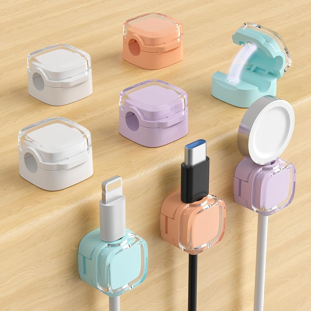 HASTHIP® Power Cable Holder Desk Self Adhesive Cable Organizer with Magnetic Closure,Single Gripper Fashion Colored Cube Holder for Wall,Desk Pack of 6