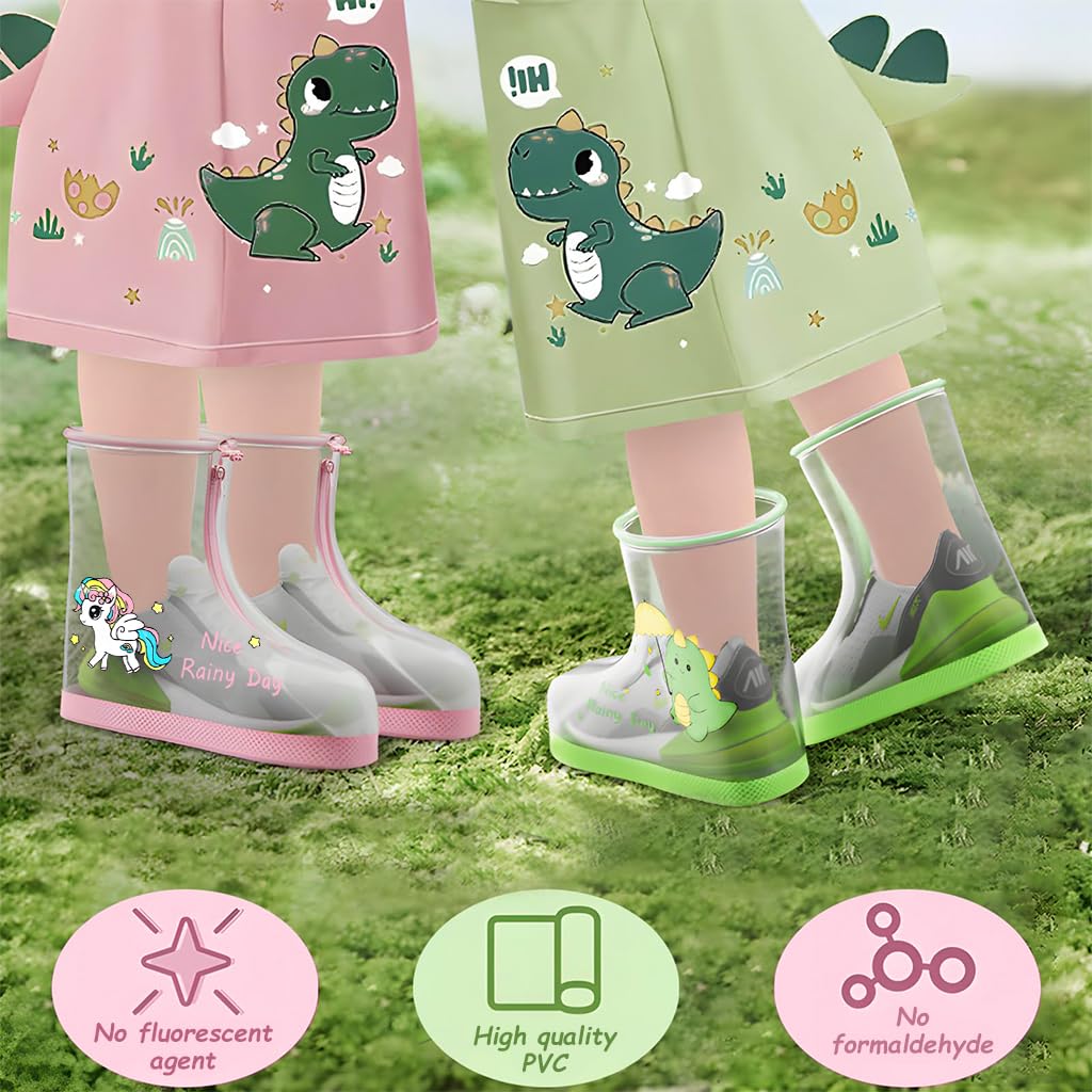 SNOWIE SOFT Children’s Waterproof PVC Shoe Covers for Rainy Days | Reusable Slip Resistant Boots for Boys and Girls Pink 2PCS