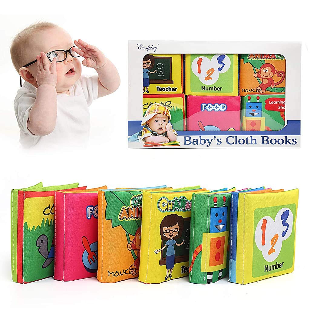 SNOWIE SOFT 6Pcs Baby Books Set, Safe Nontoxic Biteable Cloth Book,Early Learning Babies First Books