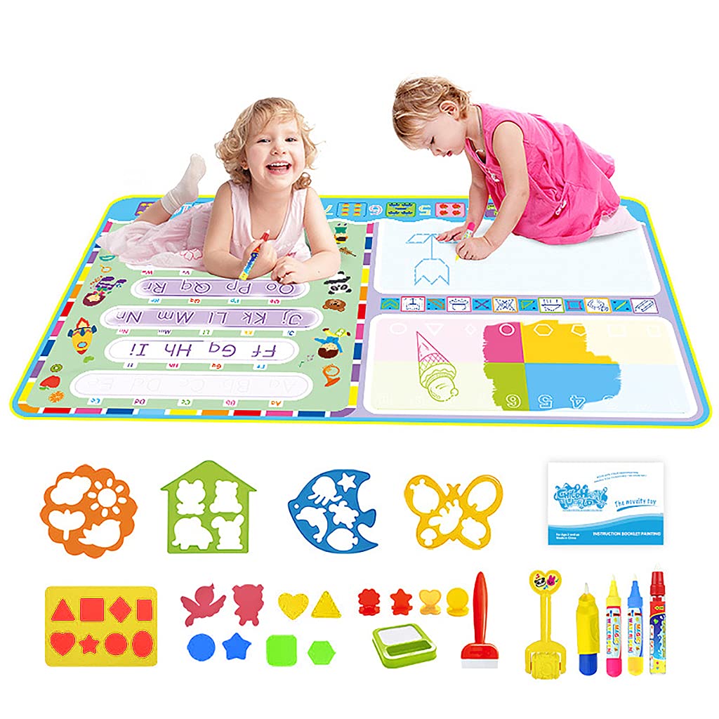 PATPAT® Water Doodle Mat - Aqua Doodle, Toddler Aqua Drawing Activity, Large Mat 120 x 70cm, No Mess Art Water Coloring Drawing Pad Games Educational Toys for Boys & Girls Age 2-13 Year Old