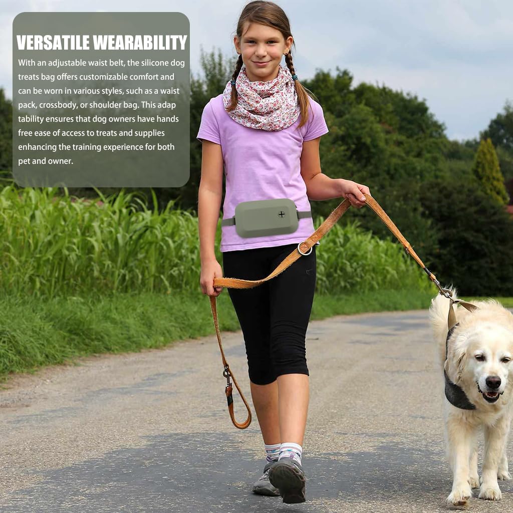 Qpets Silicone Dog Treats Pouch for Walking and Training featuring Waste Bag Holder | Food‑Grade Waterproof Waist Bag with Adjustable Belt