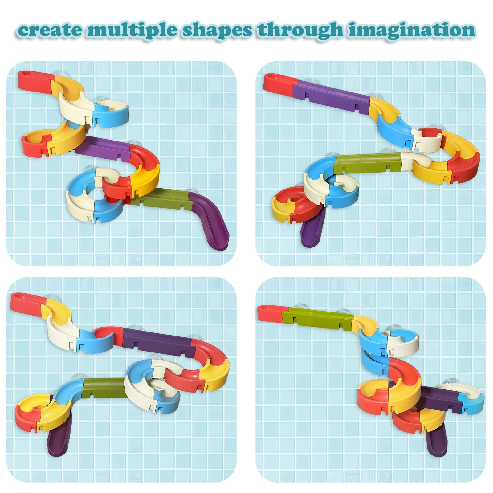 PATPAT Assembly Toy for Kids with 34pcs DIY Sliding Rail and Suction Cup Mount | Fun Bath Playset