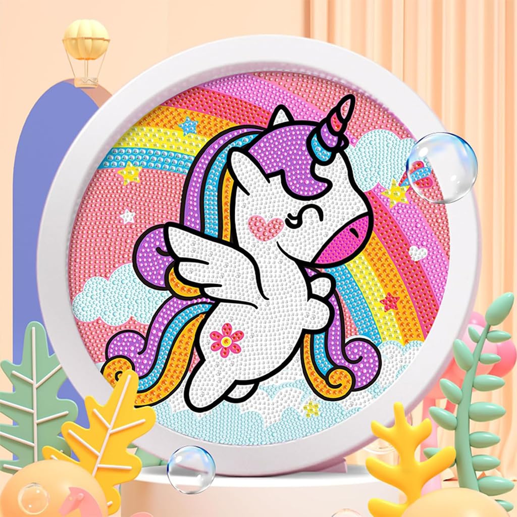 Zibuyu 5D Unicorn Diamond Painting with Frame 20x20 cm for Kids 6-12 | DIY Art Kit