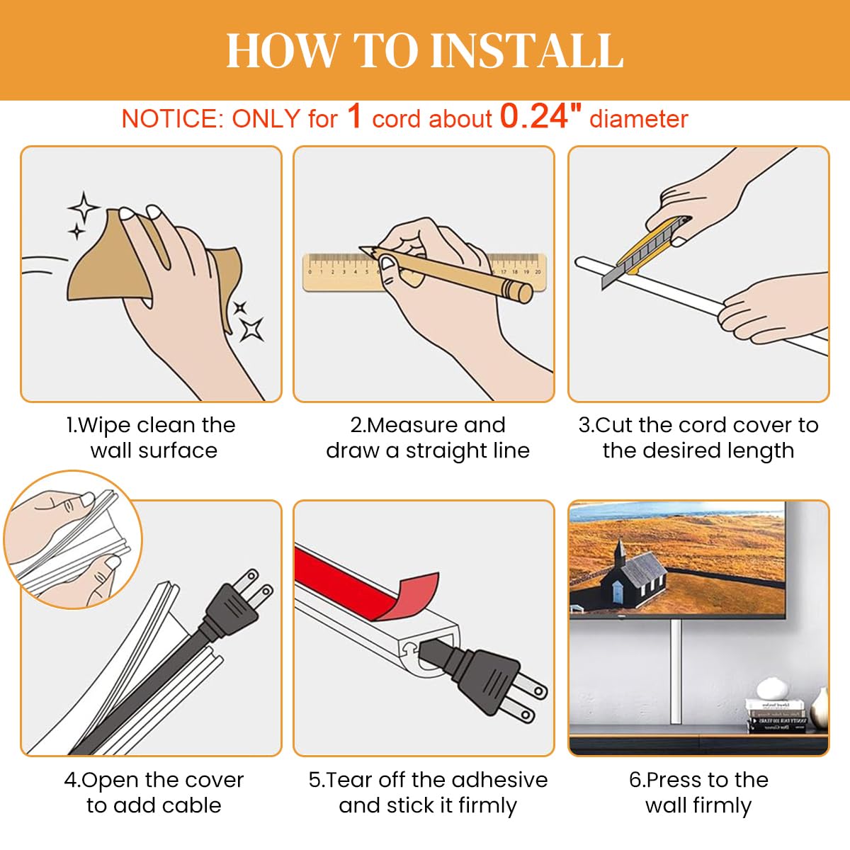 Serplex PVC Cord Cover 6.6ft for Floor and Wall Cable Management with Side Open Design White