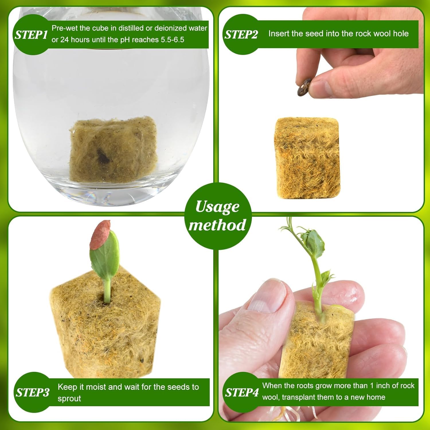 HASTHIP Seed Starter Rockwool Cubes 100 pcs 0.98 in for Hydroponic Growing | Cuttable Biodegradable Basalt Pads