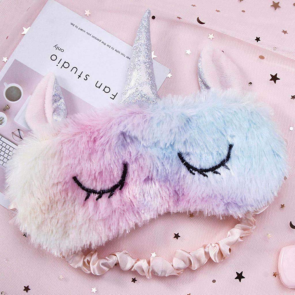 MAYCREATE Soft Plush Unicorn Sleeping Mask for Travel and Nap featuring Silk-Wrapped Band | Cute Gift for Women Girls and Kids