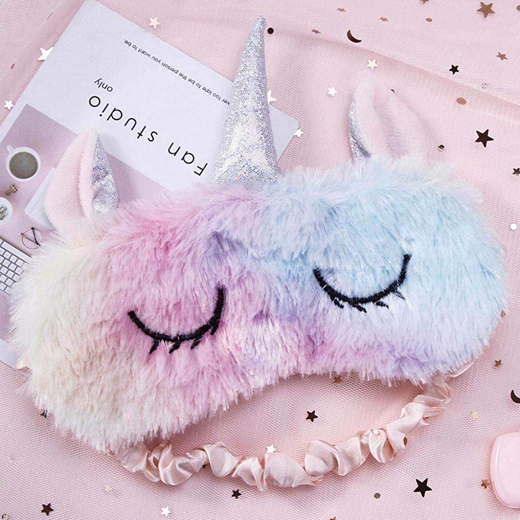 MAYCREATE® Soft Plush Unicorn Sleeping Mask Cute Unicorn Horn Plush Blindfold Eye Cover Travel Sleeping Mask Best for Women Girls(Style 02)