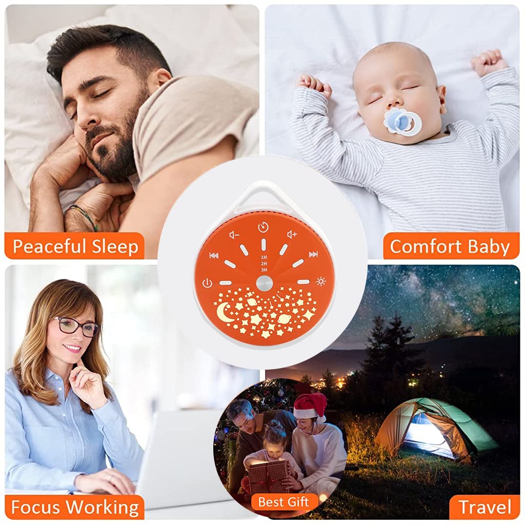 HANNEA® White Noise Machine for Baby, LED Soothing White Noise Player with Gentle 7-Color Star Light, Preset 10 Soothing Musics, Auto Off, Adjustable Volume, Travel White Noise Machine Player